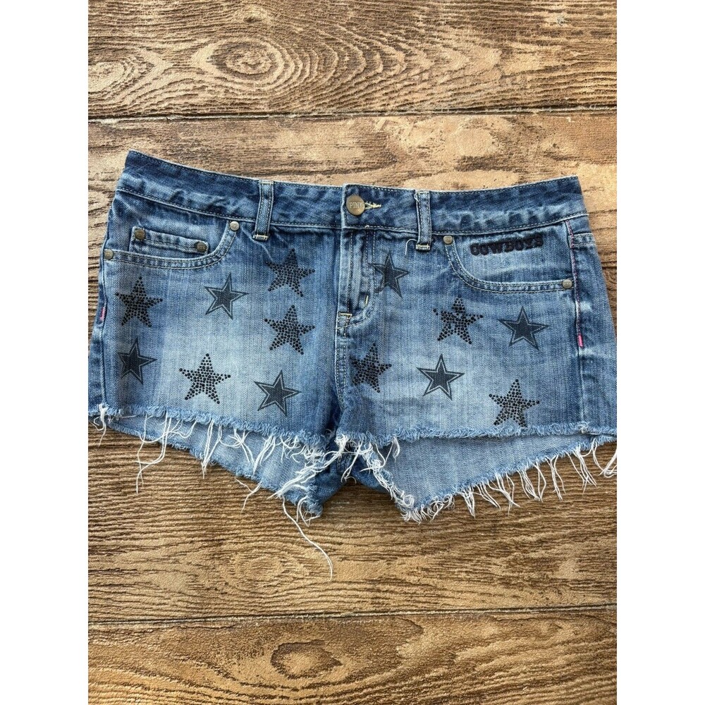 Y2K Victoria's Secret PINK Shorts Distressed Ripped Blue Denim DALLAS COWBOYS 6